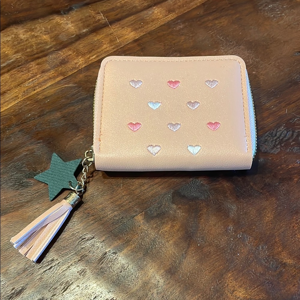 Heart Embroidered Wallet with Tassel